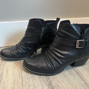 rebels Black Ruched Leather Ankle Booties with Buckle